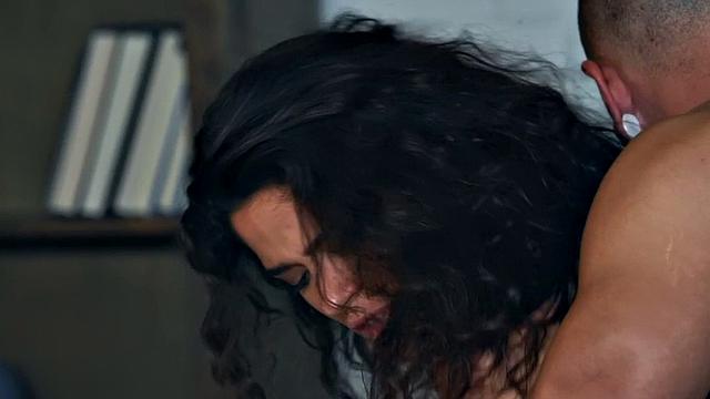 Bisexual pierced babe in lingerie threesome fucked by jocks