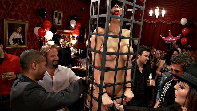 BDSM public sluts deepthroat in sucking orgy for voyeurs