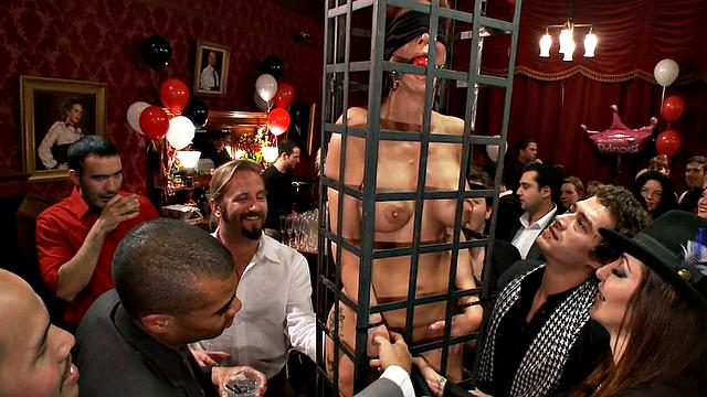 BDSM public sluts deepthroat in sucking orgy for voyeurs