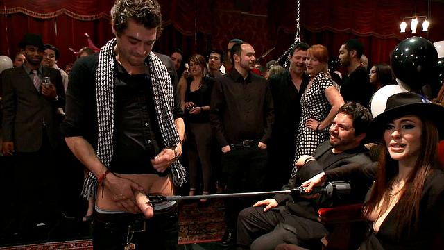 BDSM public sluts deepthroat in sucking orgy for voyeurs