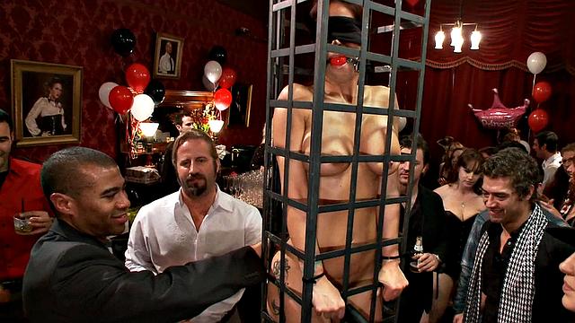 BDSM public sluts deepthroat in sucking orgy for voyeurs