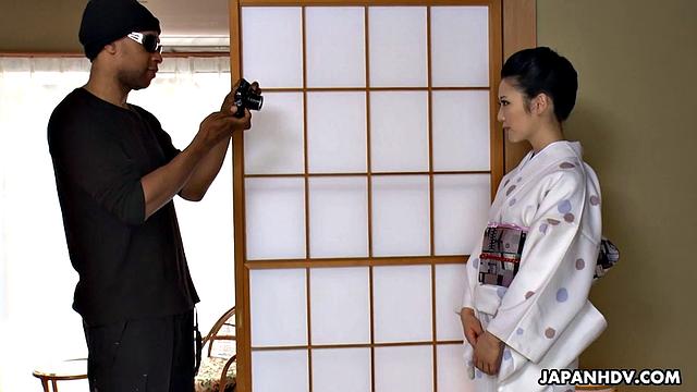 Yui Watanabe is interviewed by a man today in her kimono