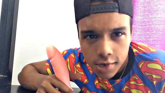 Our featured solo boy of the week is Jason, a cute little Latin twink with a fine butt and big uncut cock. This bottom boy has a dildo handy, and plans to make good use of it while jacking off for us.