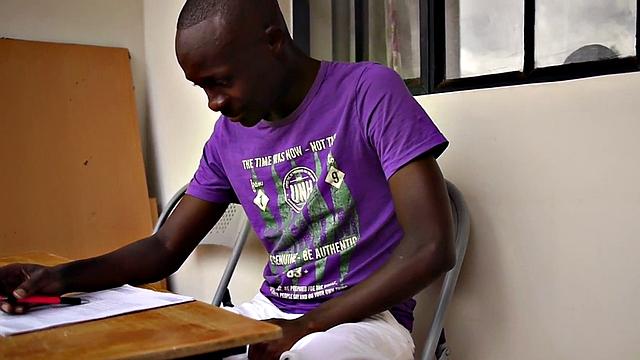 African solo twink jerks black cock after studying