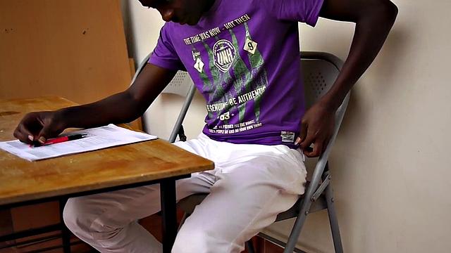 African solo twink jerks black cock after studying