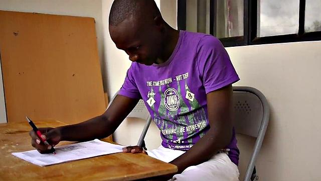 African solo twink jerks black cock after studying