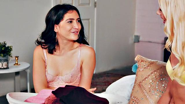 Dirty nympho lesbians lick pussies in 69 while fingering