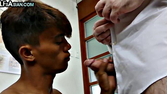 Skinny Asian guy fucked by doctor's cock in infirmary