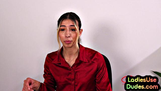 CFNM office femina in lingerie pegs sissy with strapon