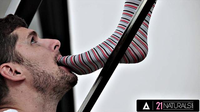 21 NATURALS - Small Tits Blonde Sarah Cute Moans for Kristof's Big Dick and Foot-Worship