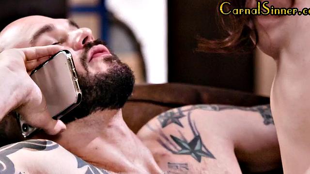 Redhaed TS babe riding and sucking till cumshot