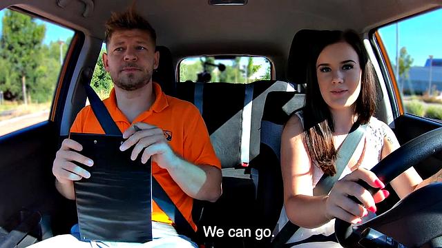 Cocksucking driver babe fucked in doggystyle outdoors