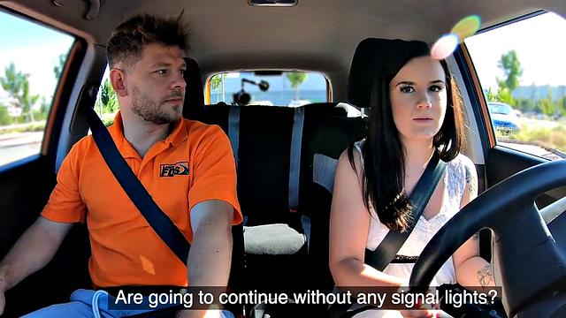 Cocksucking driver babe fucked in doggystyle outdoors