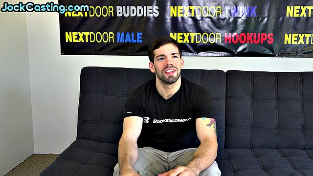 Hairy inked amateur jerks hard cock on casting