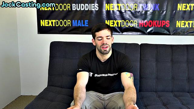 Hairy inked amateur jerks hard cock on casting