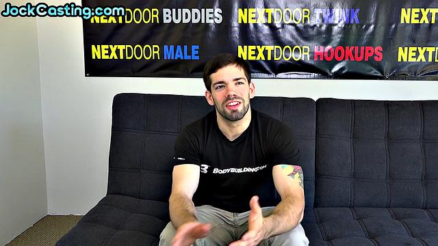 Hairy inked amateur jerks hard cock on casting