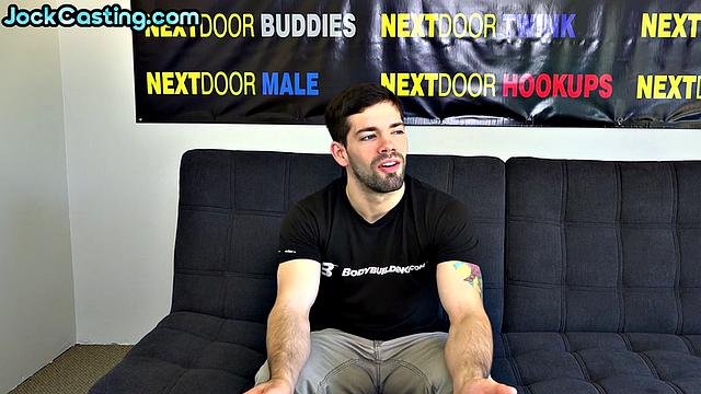 Hairy inked amateur jerks hard cock on casting