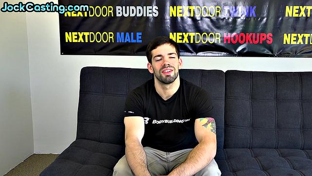 Hairy inked amateur jerks hard cock on casting