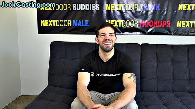 Hairy inked amateur jerks hard cock on casting