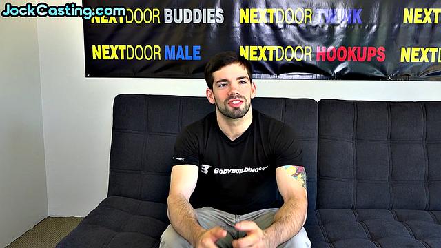 Hairy inked amateur jerks hard cock on casting