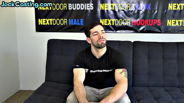 Hairy inked amateur jerks hard cock on casting