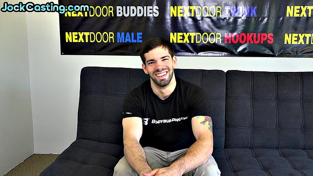 Hairy inked amateur jerks hard cock on casting