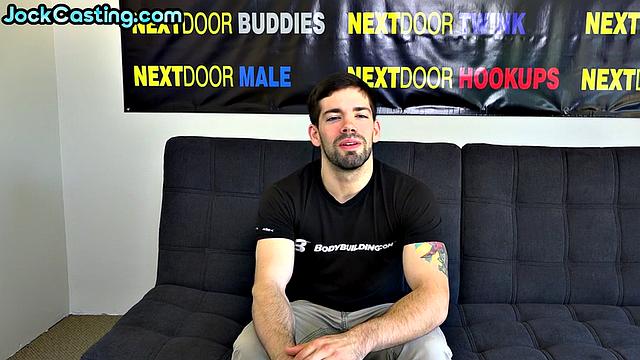 Hairy inked amateur jerks hard cock on casting