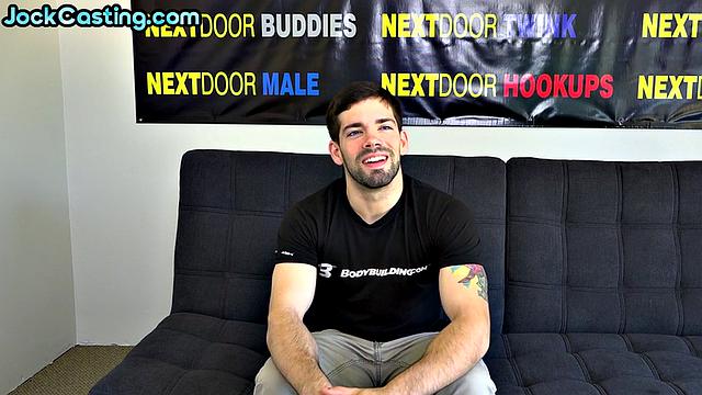 Hairy inked amateur jerks hard cock on casting