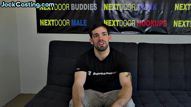 Hairy inked amateur jerks hard cock on casting