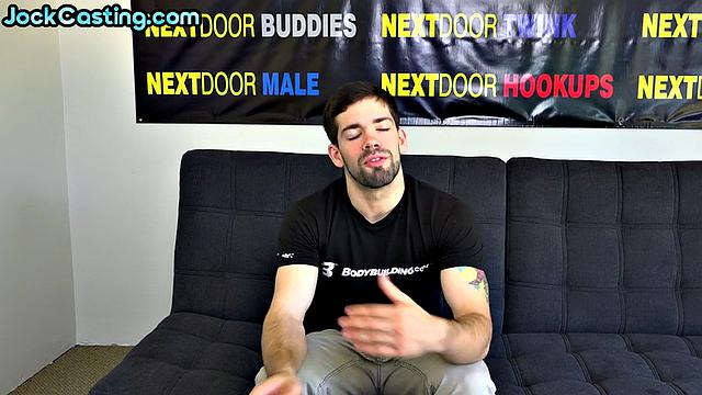 Hairy inked amateur jerks hard cock on casting