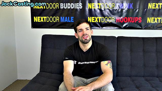 Hairy inked amateur jerks hard cock on casting