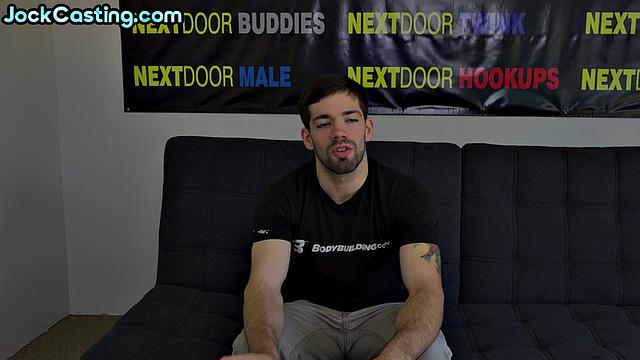 Hairy inked amateur jerks hard cock on casting