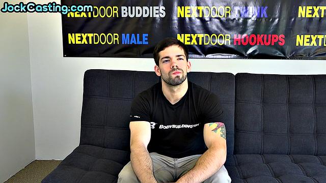 Hairy inked amateur jerks hard cock on casting