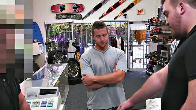 Amateur stud fucked by pawnshop owner in office for cash