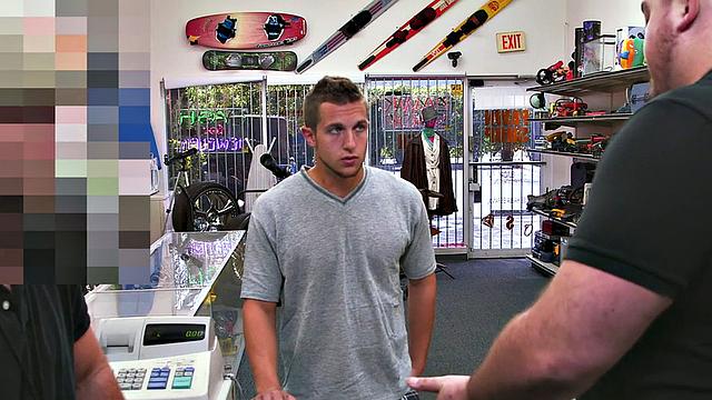 Amateur stud fucked by pawnshop owner in office for cash