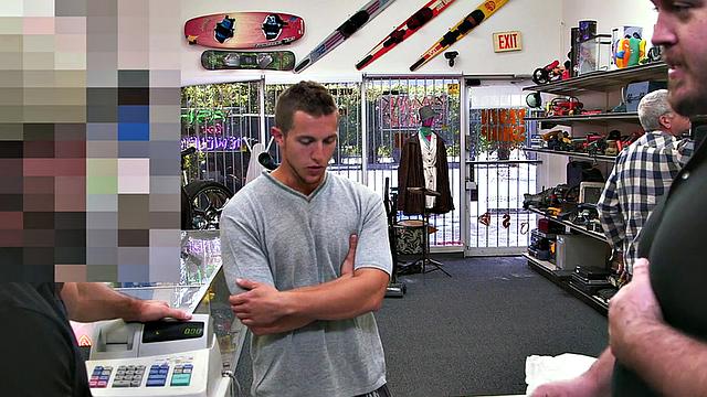 Amateur stud fucked by pawnshop owner in office for cash