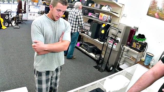 Amateur stud fucked by pawnshop owner in office for cash