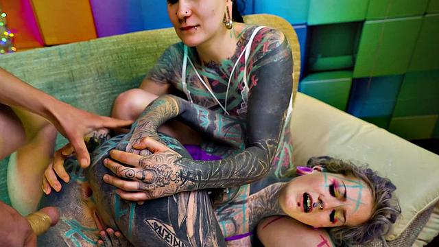 2 Tattooed Girls Get Ass Fucked By A Big Dick