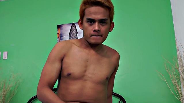 Solo Asian twink jerks cock at home till cumshot