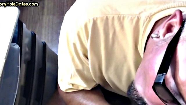 Gay Daddy adores sucking gloryhole penis at his home