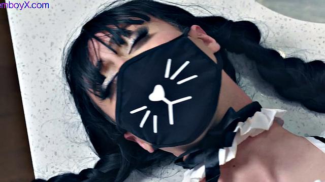 Maid femboy cleaning guys pipes