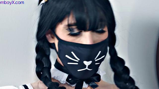 Maid femboy cleaning guys pipes