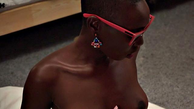 Ebony babe sucks cock and gets fucked by hostel manager