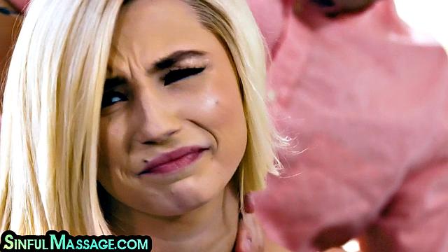 Blonde babe doggystyled by masseur