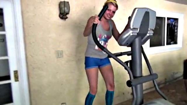 Cute blonde teen plays with her pussy solo