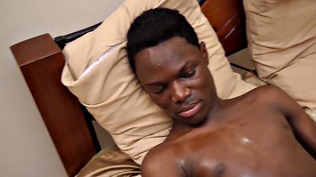 Solo Black twink from Africa jerks oiled cock at home