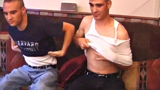 These friends have been through a lot together, and now they are going to jerk off together. Apparently the two are happy to do it, so side-by-side they sit and jerk off for your viewing pleasure.