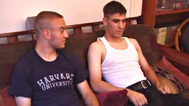 These friends have been through a lot together, and now they are going to jerk off together. Apparently the two are happy to do it, so side-by-side they sit and jerk off for your viewing pleasure.