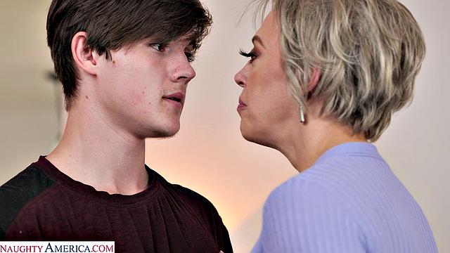 Blonde Milf Dee Williams fucks friend on couch