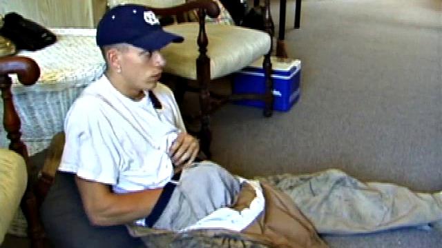 While on a break from doing yard work, Shane strips naked and starts getting stiff. He works the remote, and his cock, until finally pumping a messy cum load onto a towel.